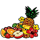 Apple, Orange, Pineapple, Strawberry and Tropical Flowers