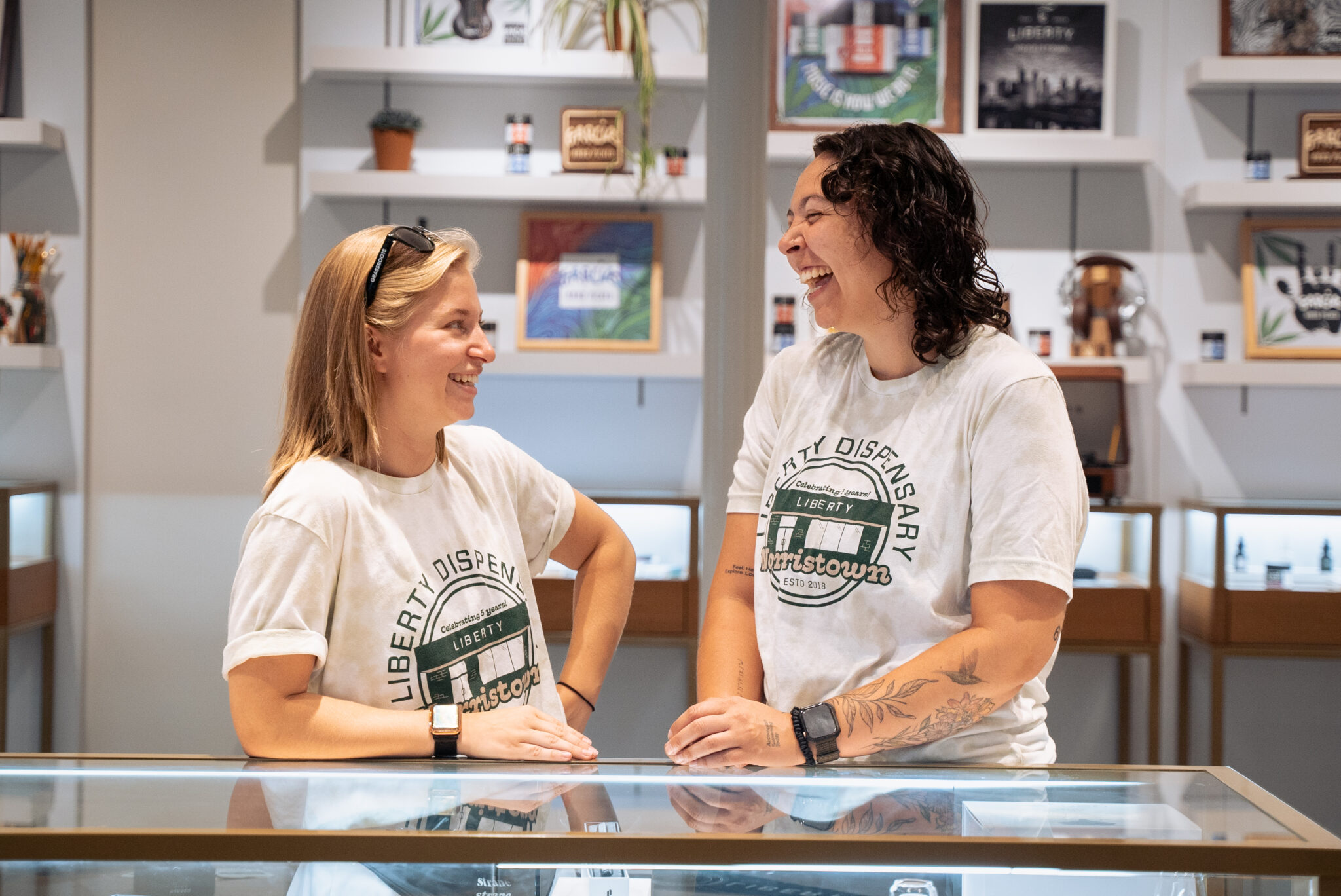 Team Members laughing together inside Liberty's Norristown Dispensary