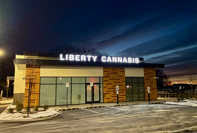 Liberty Beach Center dispensary exterior building side view