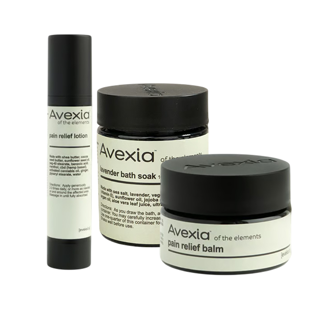 Avexia Topical Products (Pain Relief Lotion and Balm, Bath Soak)